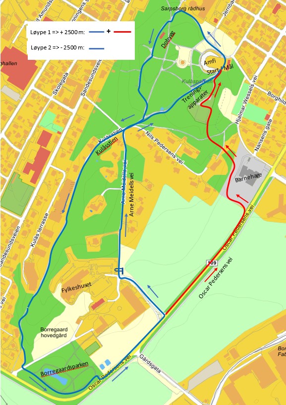 Kart over Kulåsløypene i Sarpsborg. Illustrasjon.